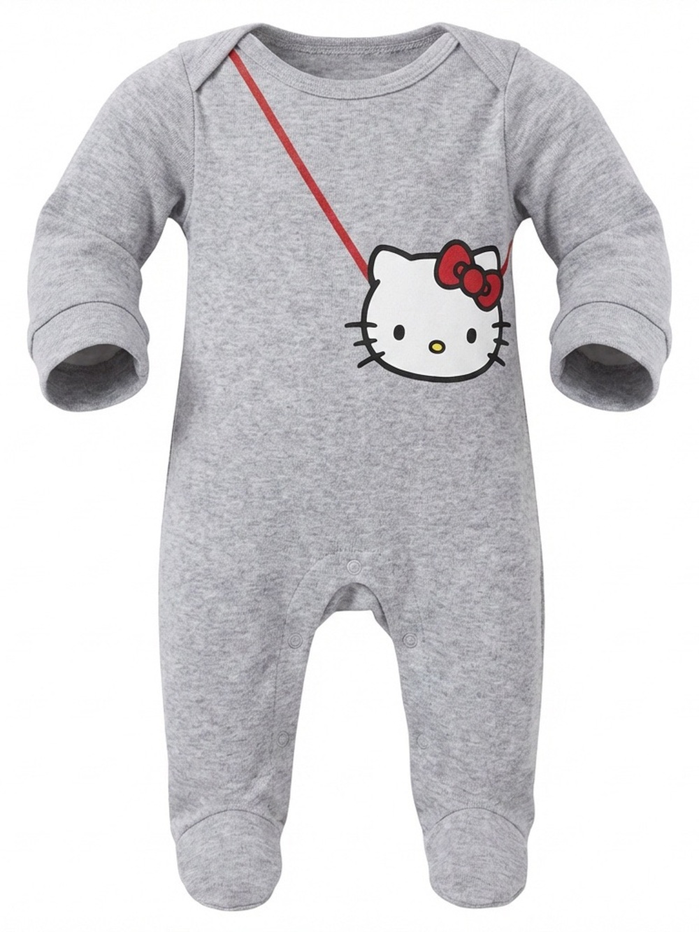 Hello Kitty Grey and Red Long-Sleeve Footed One-Piece
